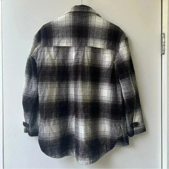 Madewell Twill Flannel Shirt-Jacket - Black and White Windowpane Plaid - Size S - Picture 5 of 7